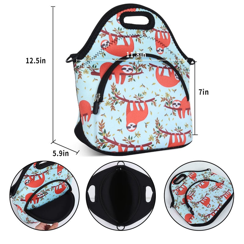 Violet Mist Neoprene Lunch Bags with Shoulder Strap Lunch Totes for Women Insulated Lunch Handbag Thermal Lunch Box Reusable Gourmet Bento Bag Pocket Zipper for Work Picnic Travel Gifts, Navy Sloth - Image 4